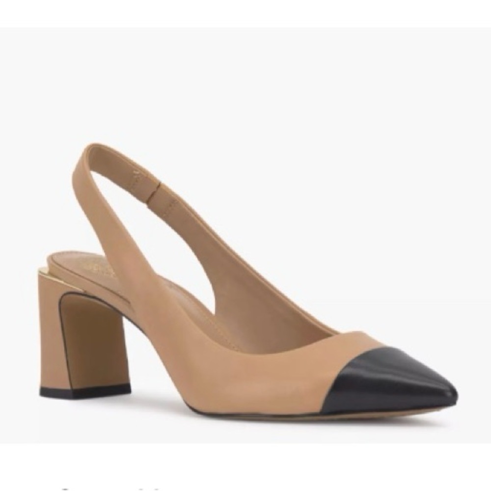 Vince Camuto Tan and Black Slingback Heels